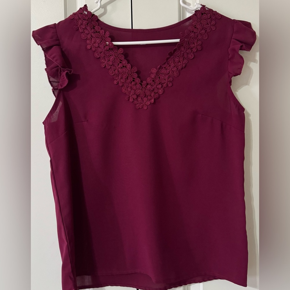 Elegant Plum Ruffle Sleeve Top